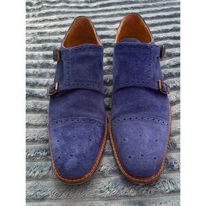 Paul Fredrick Mens Blue Suede Double Monk Strap Shoes Made in Italy Size 11.5M